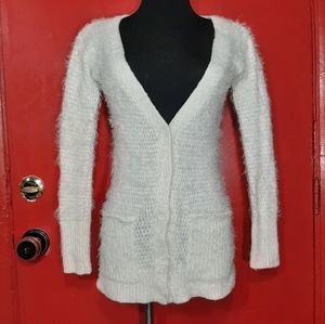 Aeropostale Eyelash knit Cardigan cream & silver sparkle glitter V Neck Bottons